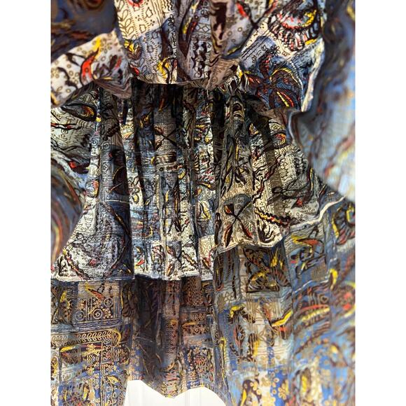 Vintage Doris Dodson Size 7 - 23 1/2 Blue Gold A Line Poplin Metallic Boho Skirt - Picture 6 of 9